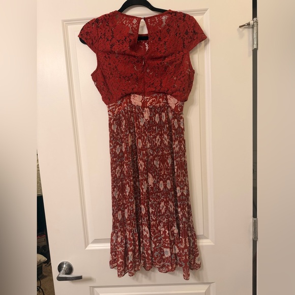 Anthropologie Women’s Arcadia Red Lace Floral Midi Dress size 0 - Picture 7 of 10